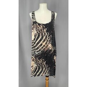 Scanlan & Theodore Dress Womens Small Black Beige Silk Racerback Mini Disco Club